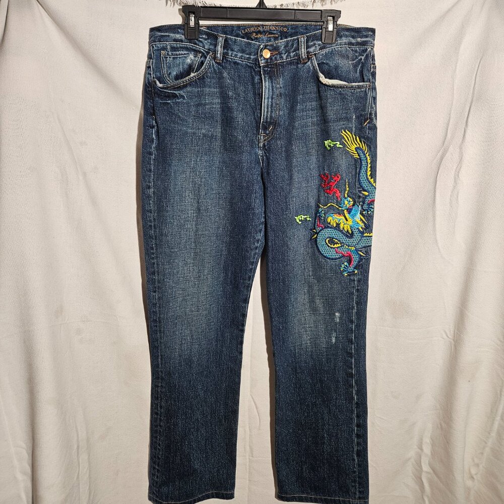 Ralph Lauren Jeans with Embroidered Dragon size 12 high-waisted vintage